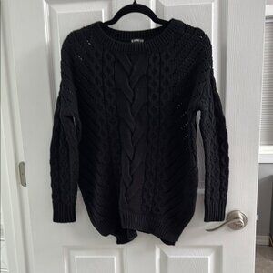 Express Black Crew Neck Sweater with Chunky Cable Knit Design